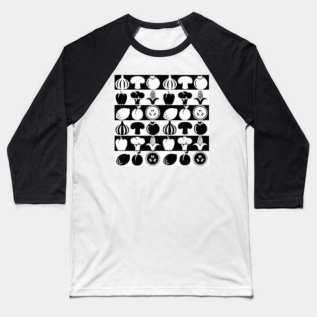 Vegetables in blackandwhite graphic pattern Baseball T-Shirt by marina63